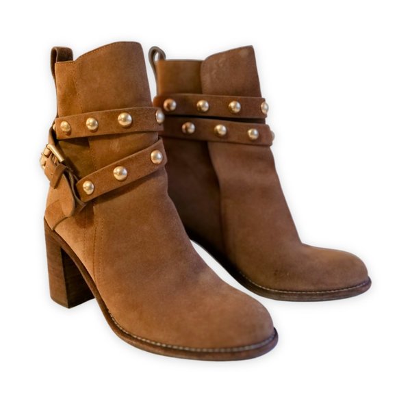See By Chloé Light Brown Studded Suede Heeled Ankle Boots - Picture 9 of 9